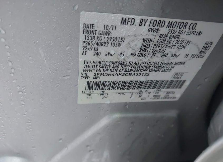 Photo 9 of 2012 Ford Edge SPORT (VIN 2FMDK4AK2CBA33132)