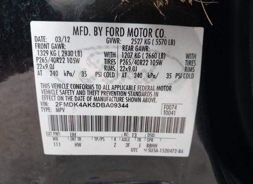 Photo 9 of 2013 Ford Edge SPORT (VIN 2FMDK4AK5DBA09344)