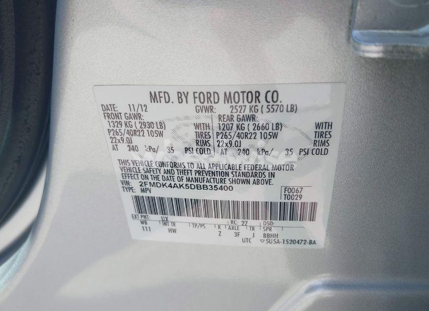 Photo 9 of 2013 Ford Edge SPORT (VIN 2FMDK4AK5DBB35400)