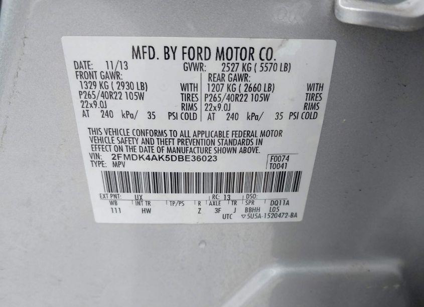 Photo 9 of 2013 Ford Edge SPORT (VIN 2FMDK4AK5DBE36023)