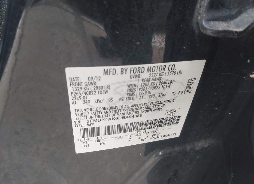 Photo 9 of 2013 Ford Edge SPORT (VIN 2FMDK4AK6DBA94386)