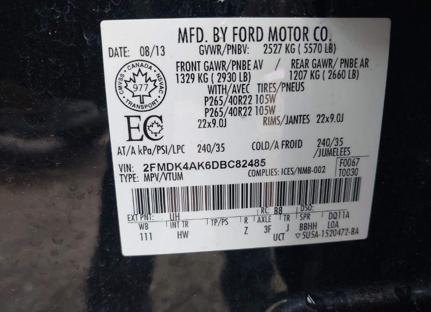 Photo 9 of 2013 Ford Edge SPORT (VIN 2FMDK4AK6DBC82485)