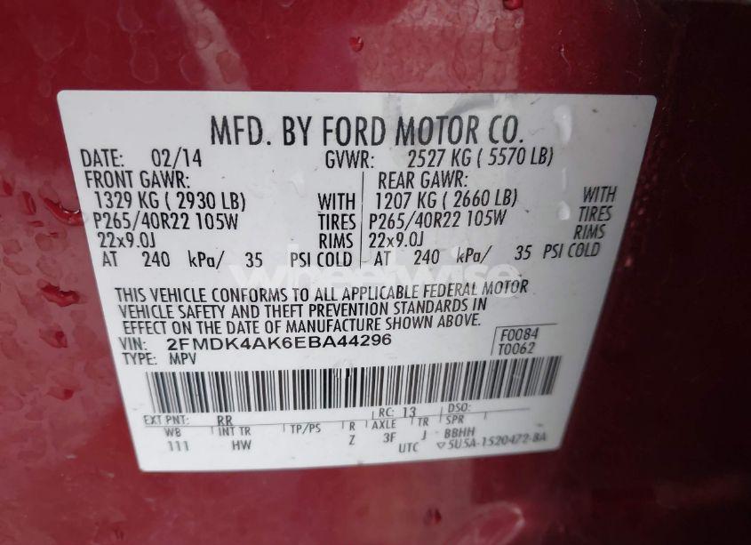 Photo 9 of 2014 Ford Edge SPORT (VIN 2FMDK4AK6EBA44296)
