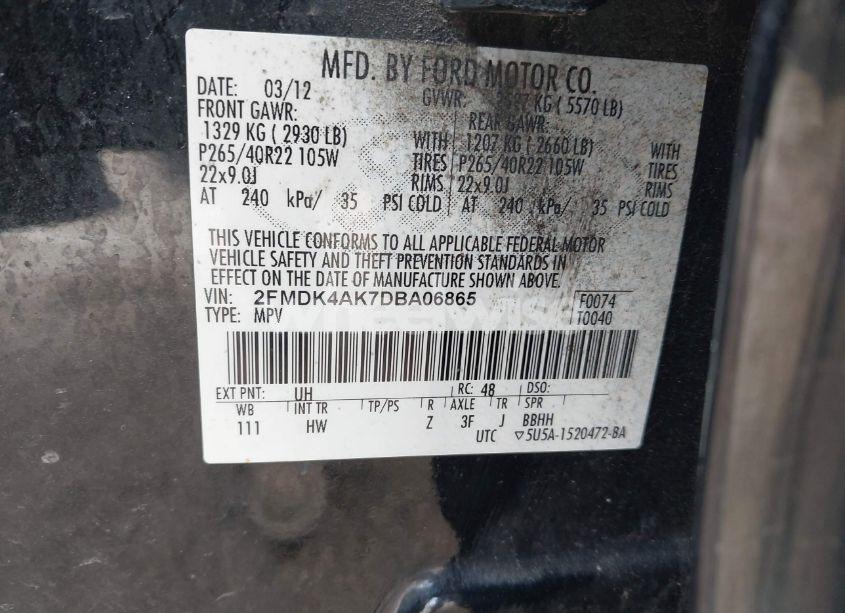 Photo 9 of 2013 Ford Edge SPORT (VIN 2FMDK4AK7DBA06865)