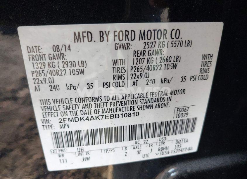 Photo 9 of 2014 Ford Edge SPORT (VIN 2FMDK4AK7EBB10810)