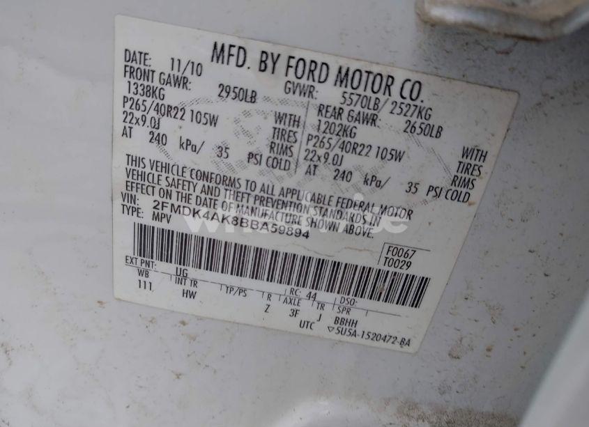 Photo 9 of 2011 Ford Edge SPORT (VIN 2FMDK4AK8BBA59894)