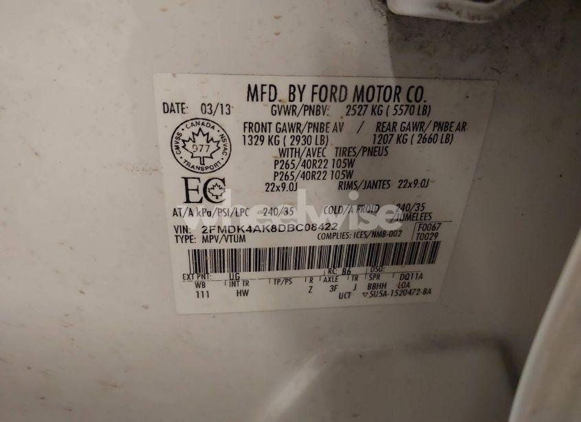 Photo 9 of 2013 Ford Edge SPORT (VIN 2FMDK4AK8DBC08422)