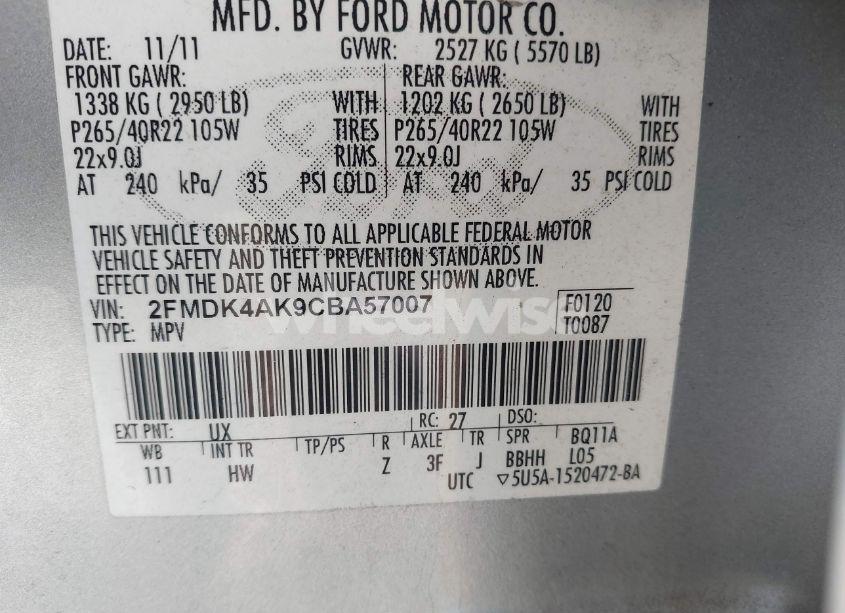 Photo 9 of 2012 Ford Edge SPORT (VIN 2FMDK4AK9CBA57007)