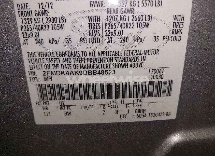 Photo 9 of 2013 Ford Edge SPORT (VIN 2FMDK4AK9DBB48523)