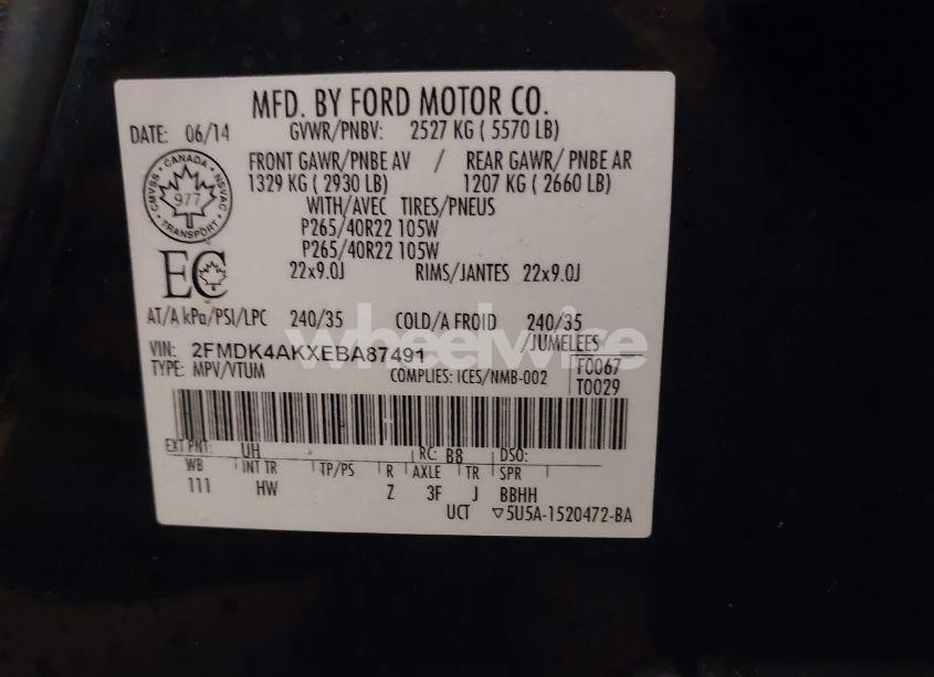 Photo 9 of 2014 Ford Edge SPORT (VIN 2FMDK4AKXEBA87491)