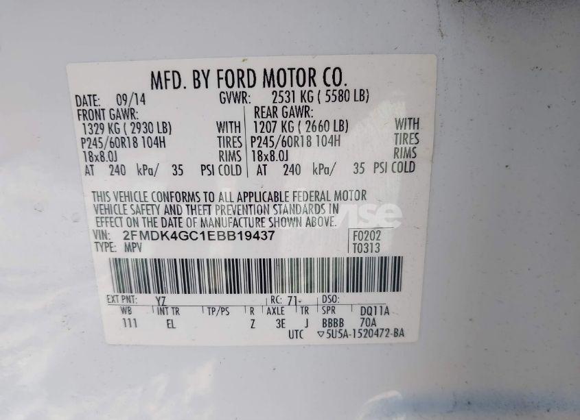 Photo 9 of 2014 Ford Edge SE (VIN 2FMDK4GC1EBB19437)