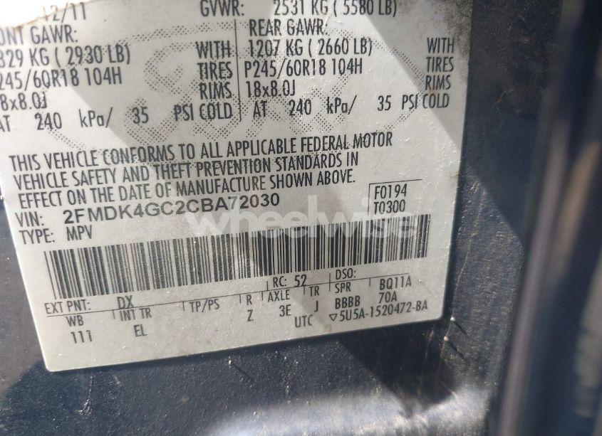 Photo 9 of 2012 Ford Edge SE (VIN 2FMDK4GC2CBA72030)