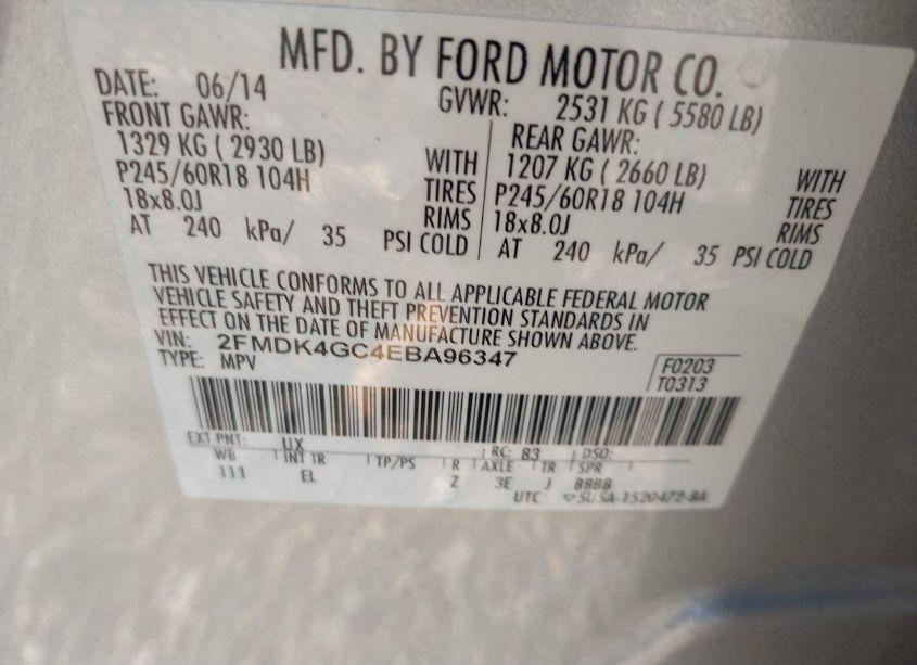 Photo 9 of 2014 Ford Edge SE (VIN 2FMDK4GC4EBA96347)