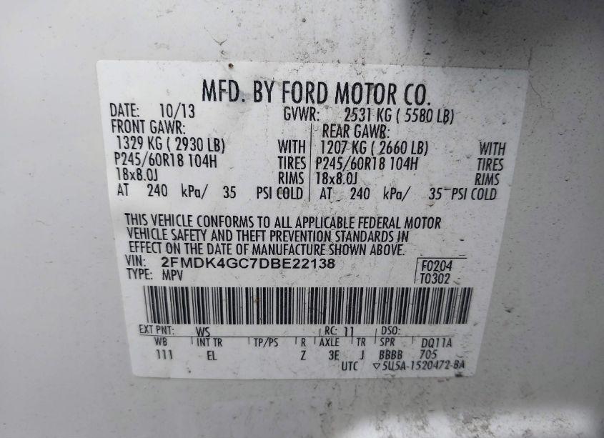 Photo 9 of 2013 Ford Edge SE (VIN 2FMDK4GC7DBE22138)