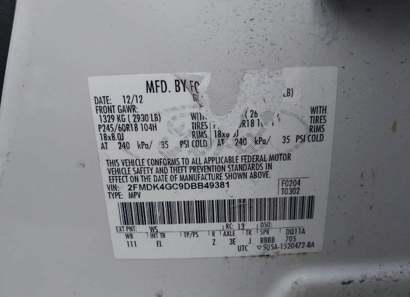 Photo 9 of 2013 Ford Edge SE (VIN 2FMDK4GC9DBB49381)