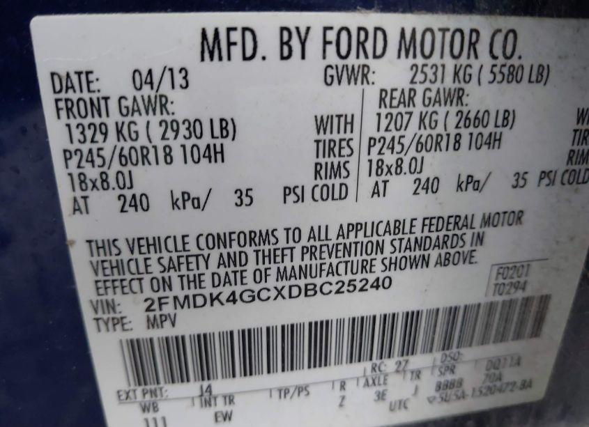 Photo 9 of 2013 Ford Edge SE (VIN 2FMDK4GCXDBC25240)