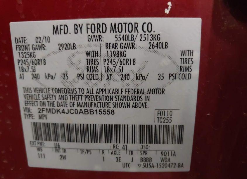 Photo 9 of 2010 Ford Edge SEL (VIN 2FMDK4JC0ABB15558)
