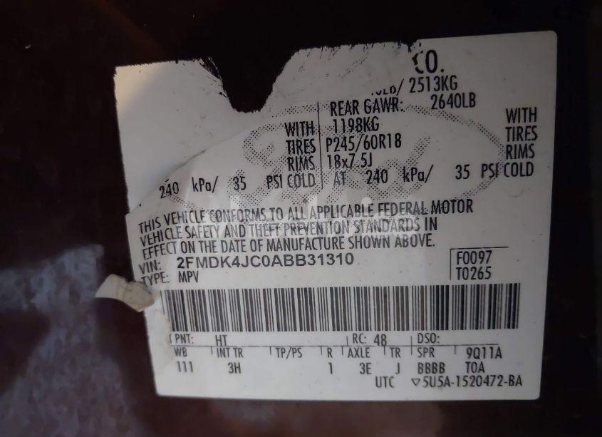 Photo 9 of 2010 Ford Edge SEL (VIN 2FMDK4JC0ABB31310)