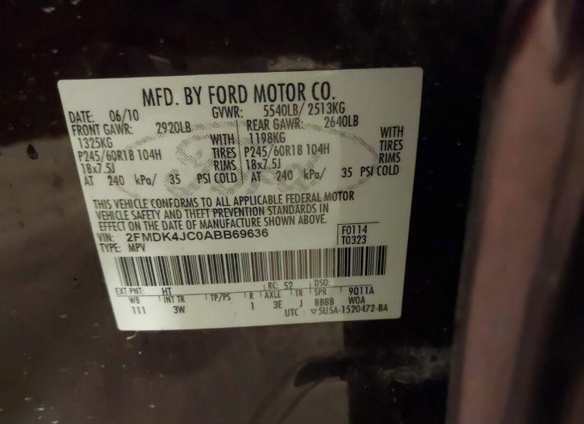 Photo 9 of 2010 Ford Edge SEL (VIN 2FMDK4JC0ABB69636)