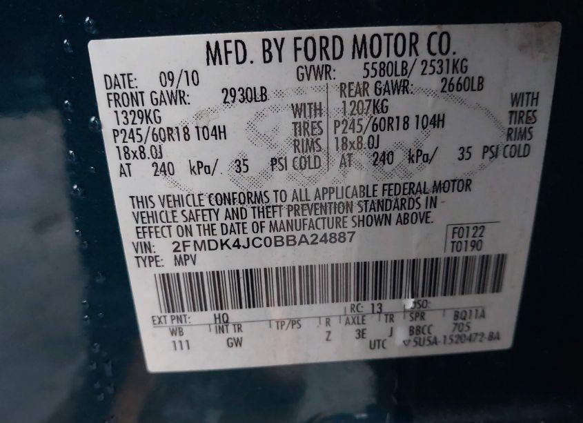 Photo 9 of 2011 Ford Edge SEL (VIN 2FMDK4JC0BBA24887)