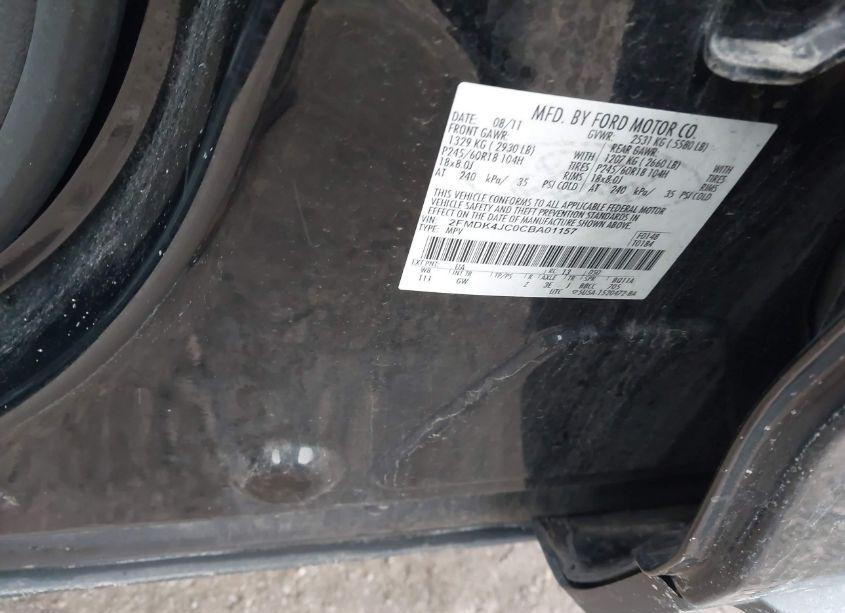 Photo 9 of 2012 Ford Edge SEL (VIN 2FMDK4JC0CBA01157)