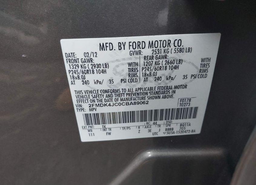 Photo 9 of 2012 Ford Edge SEL (VIN 2FMDK4JC0CBA89062)