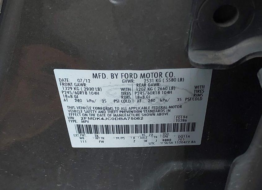 Photo 9 of 2013 Ford Edge SEL (VIN 2FMDK4JC0DBA75082)