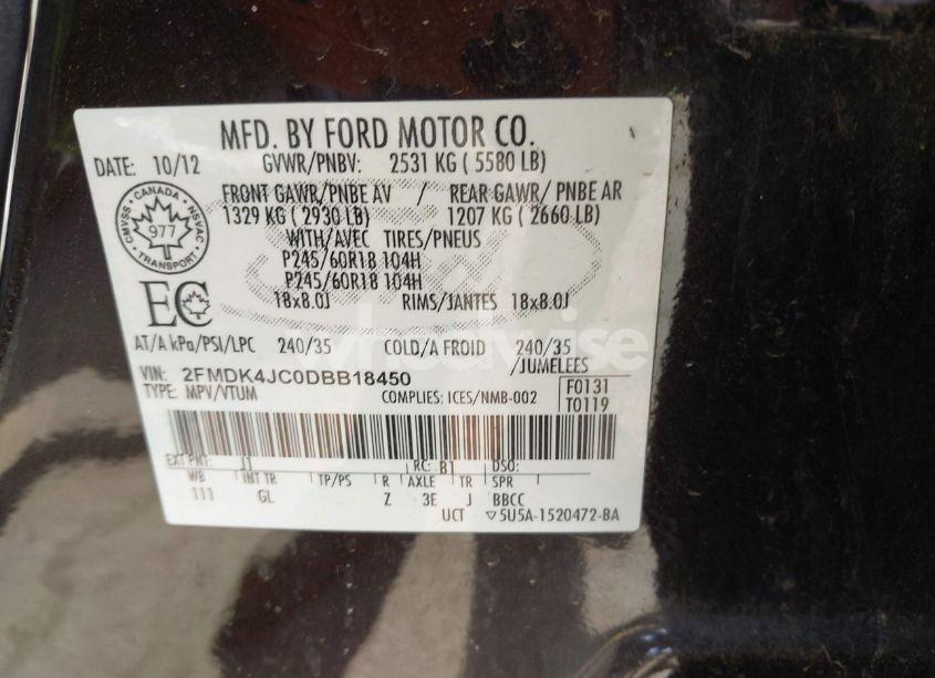 Photo 9 of 2013 Ford Edge SEL (VIN 2FMDK4JC0DBB18450)