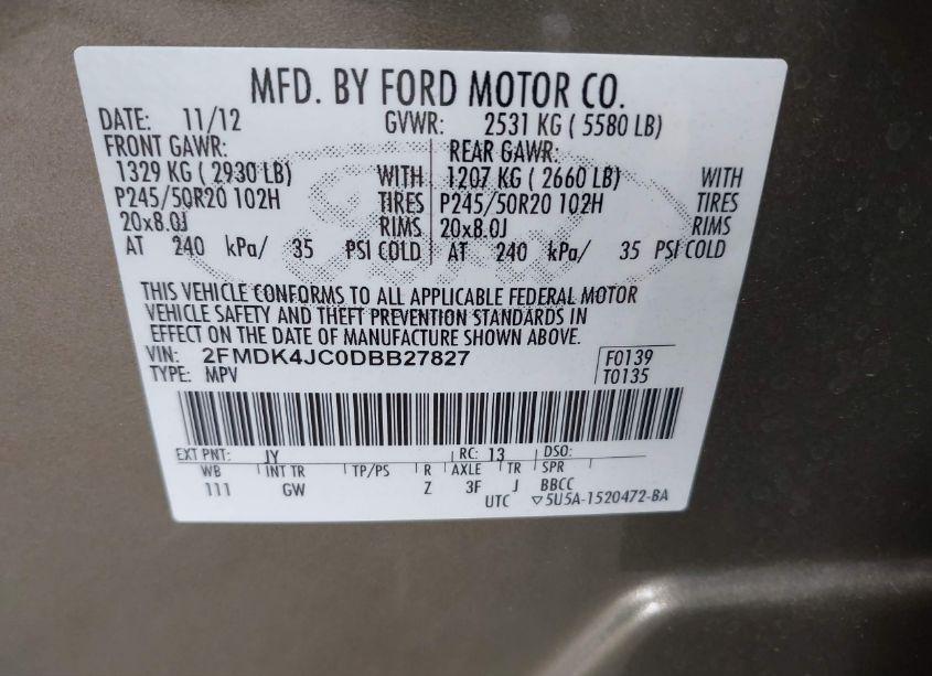 Photo 9 of 2013 Ford Edge SEL (VIN 2FMDK4JC0DBB27827)