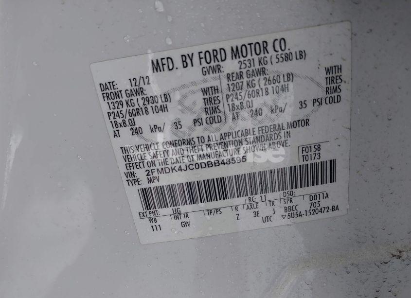 Photo 9 of 2013 Ford Edge SEL (VIN 2FMDK4JC0DBB48595)