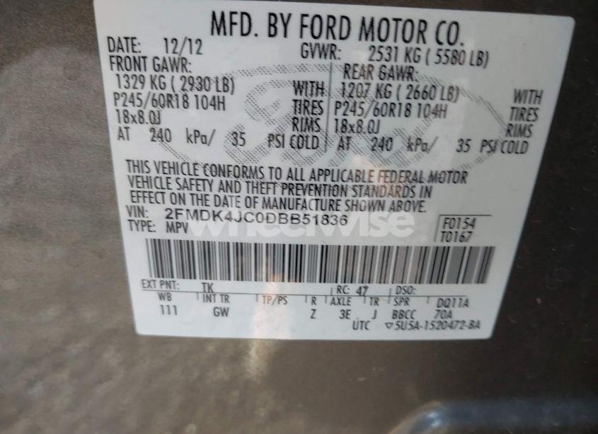 Photo 9 of 2013 Ford Edge SEL (VIN 2FMDK4JC0DBB51836)