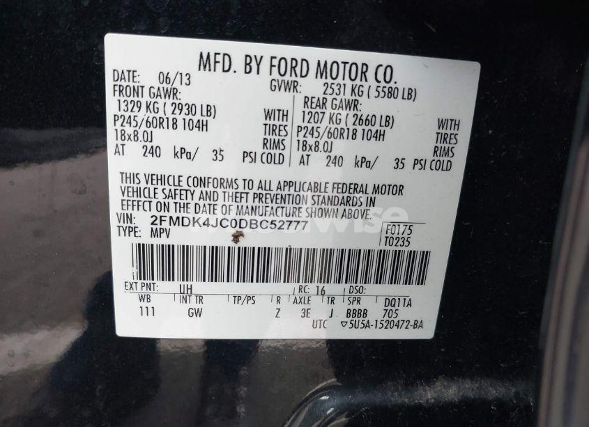 Photo 9 of 2013 Ford Edge SEL (VIN 2FMDK4JC0DBC52777)