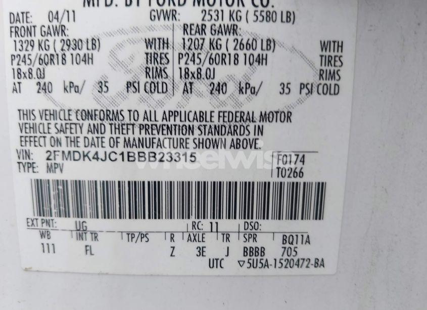 Photo 9 of 2011 Ford Edge SEL (VIN 2FMDK4JC1BBB23315)