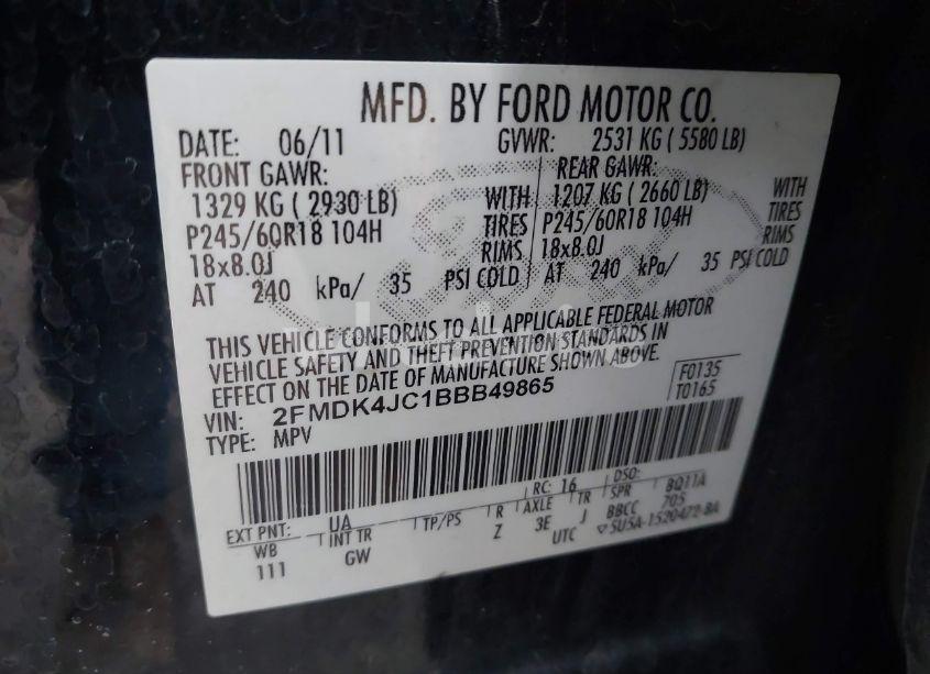Photo 9 of 2011 Ford Edge SEL (VIN 2FMDK4JC1BBB49865)