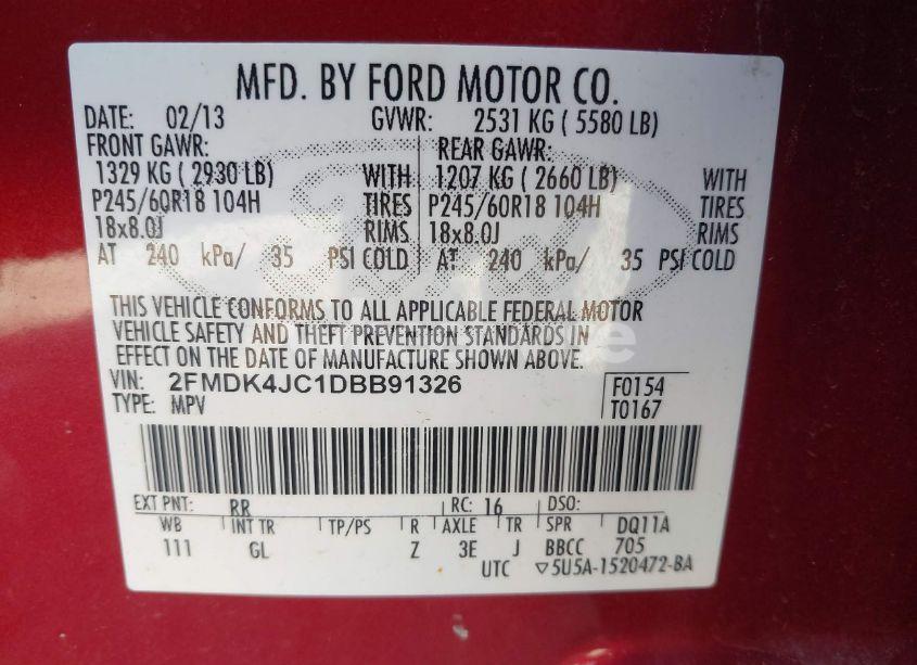 Photo 9 of 2013 Ford Edge SEL (VIN 2FMDK4JC1DBB91326)