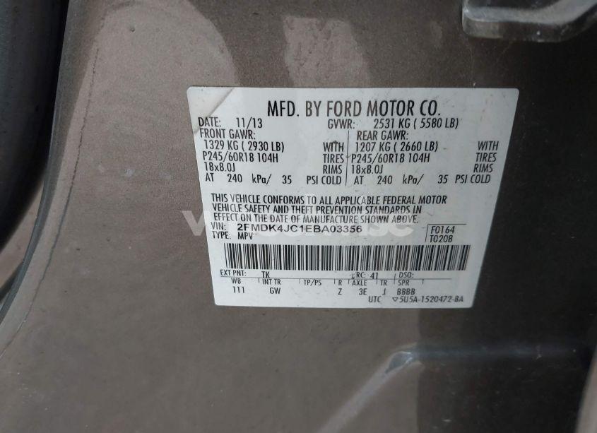 Photo 9 of 2014 Ford Edge SEL (VIN 2FMDK4JC1EBA03356)