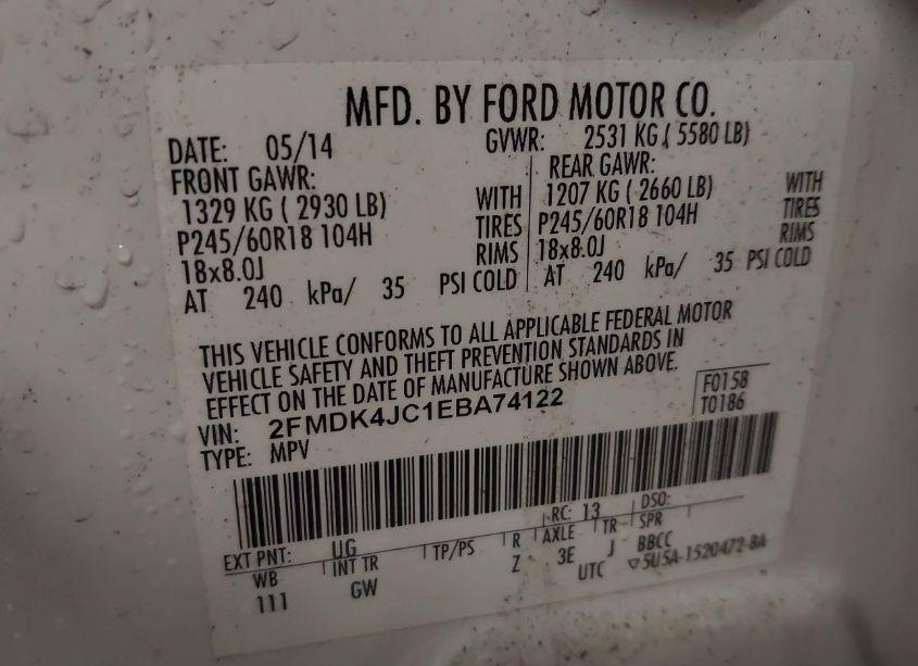 Photo 9 of 2014 Ford Edge SEL (VIN 2FMDK4JC1EBA74122)