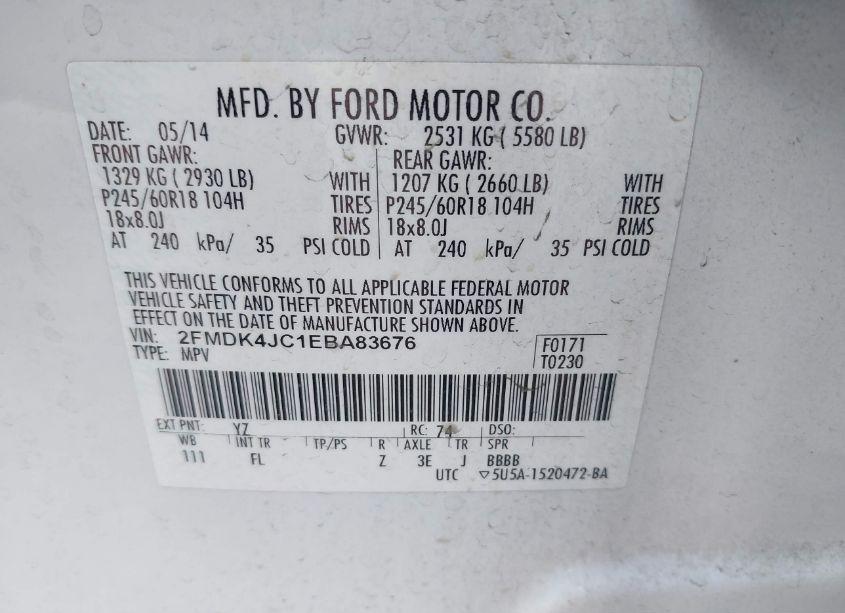 Photo 9 of 2014 Ford Edge SEL (VIN 2FMDK4JC1EBA83676)