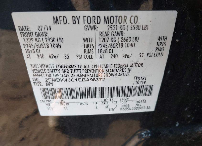 Photo 9 of 2014 Ford Edge SEL (VIN 2FMDK4JC1EBA98372)