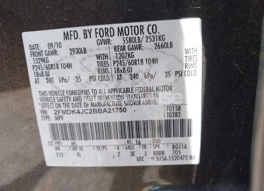 Photo 9 of 2011 Ford Edge SEL (VIN 2FMDK4JC2BBA21750)