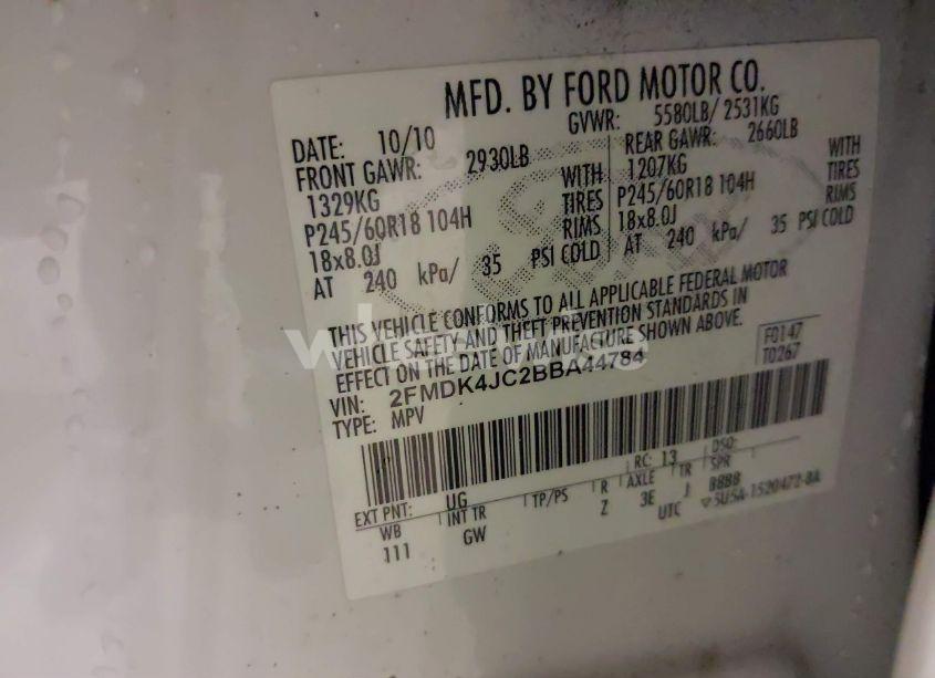 Photo 9 of 2011 Ford Edge SEL (VIN 2FMDK4JC2BBA44784)