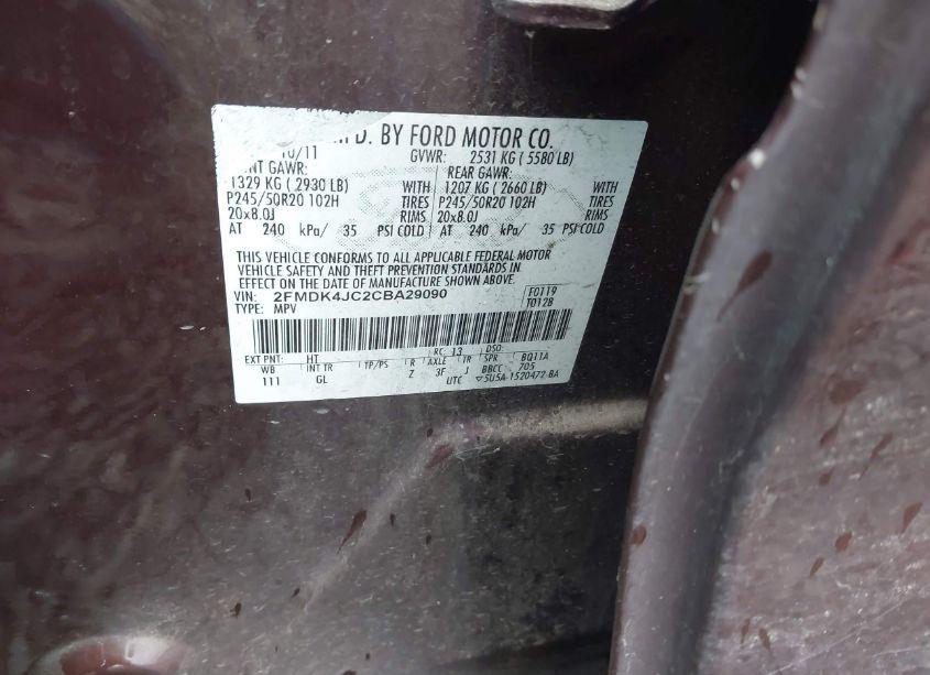 Photo 9 of 2012 Ford Edge SEL (VIN 2FMDK4JC2CBA29090)