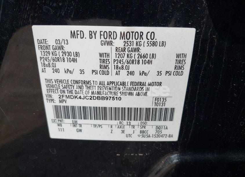 Photo 9 of 2013 Ford Edge SEL (VIN 2FMDK4JC2DBB97510)