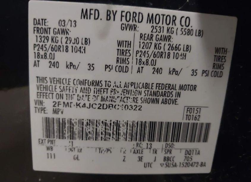 Photo 9 of 2013 Ford Edge SEL (VIN 2FMDK4JC2DBC10322)