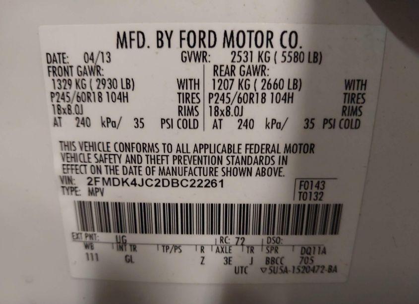 Photo 9 of 2013 Ford Edge SEL (VIN 2FMDK4JC2DBC22261)