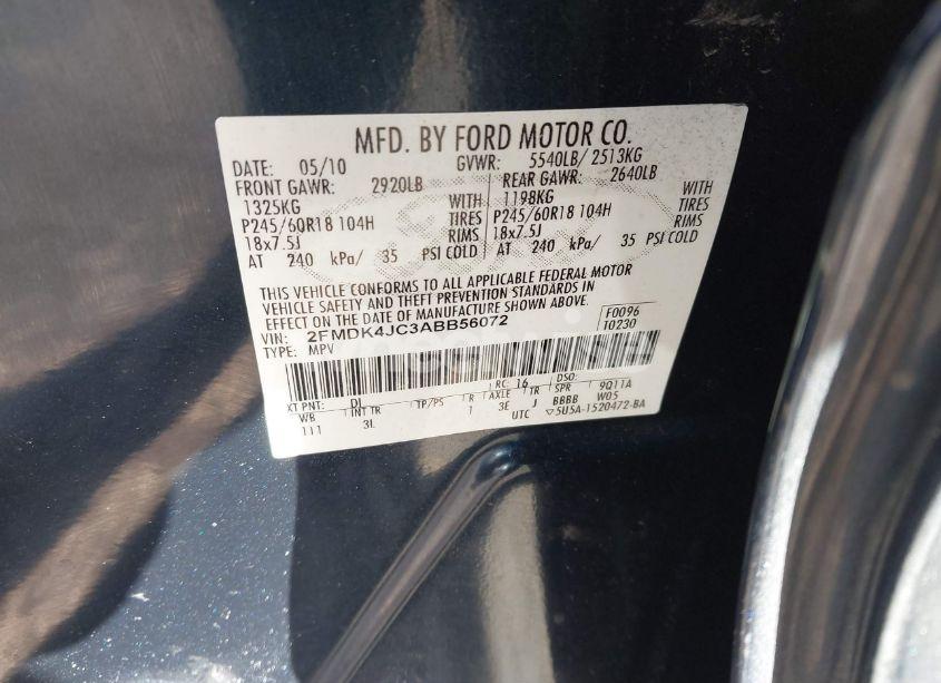 Photo 9 of 2010 Ford Edge SEL (VIN 2FMDK4JC3ABB56072)