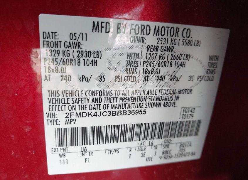 Photo 9 of 2011 Ford Edge SEL (VIN 2FMDK4JC3BBB36955)
