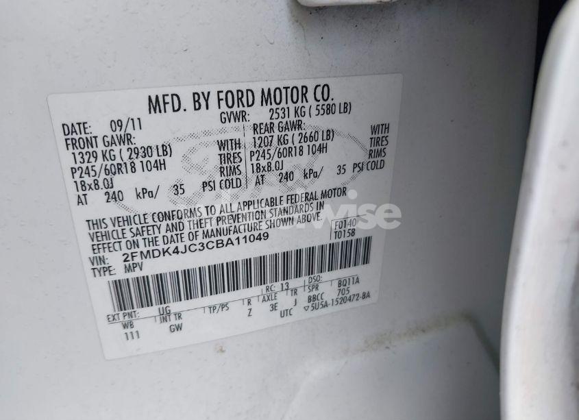 Photo 9 of 2012 Ford Edge SEL (VIN 2FMDK4JC3CBA11049)
