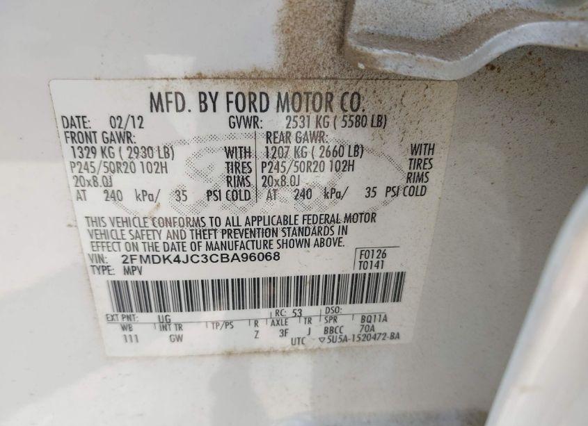 Photo 9 of 2012 Ford Edge SEL (VIN 2FMDK4JC3CBA96068)