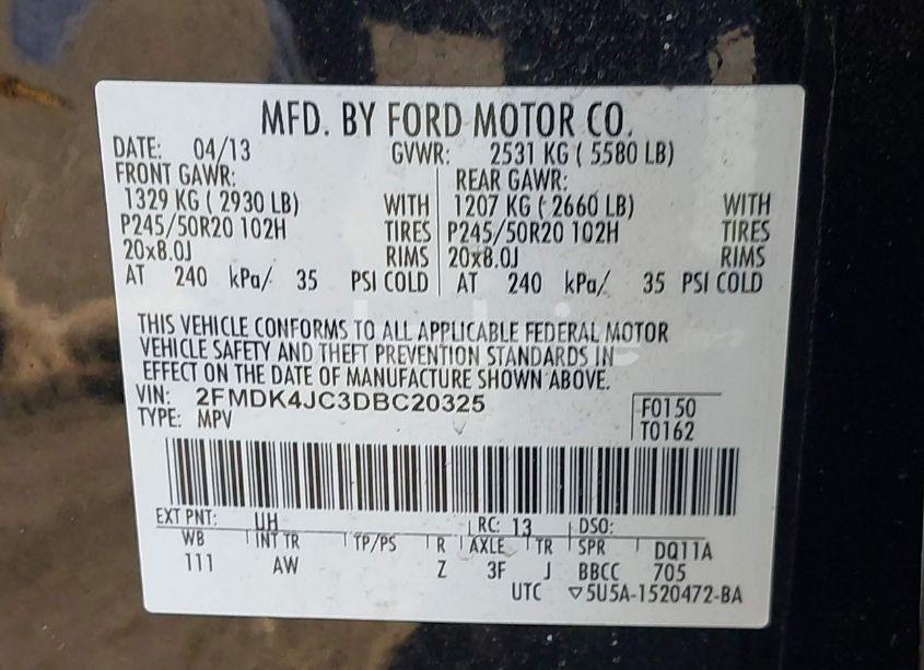 Photo 9 of 2013 Ford Edge SEL (VIN 2FMDK4JC3DBC20325)